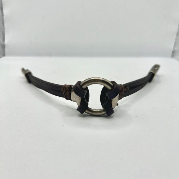 Circle Brown Leather Band Bracelet - Picture 1 of 5
